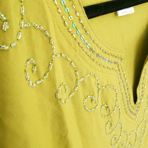 Rima Beach World Green Sequence Poncho Moo Moo Boho Relaxed Dress One Size - Picture 8 of 16